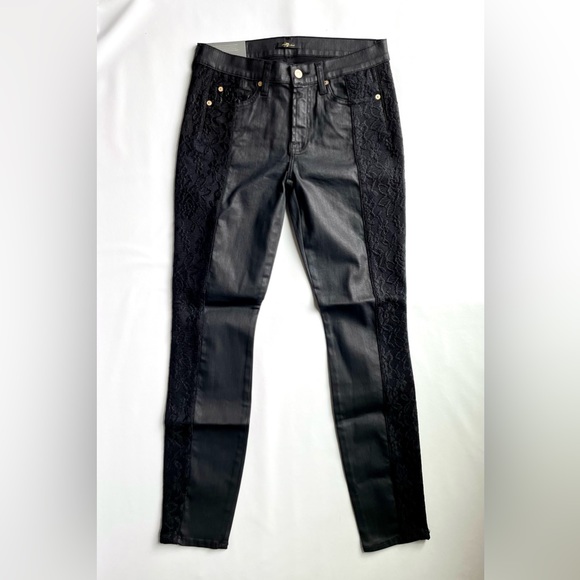 Women's 7 For All Mankind Lace and Coated In Black Jeans - Picture 3 of 10